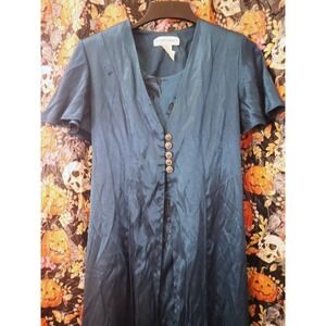 Teal 2-in-1 Maxi Dress 10 Betsy's Things Vintage Peacock Flutter Sleeve Fall
